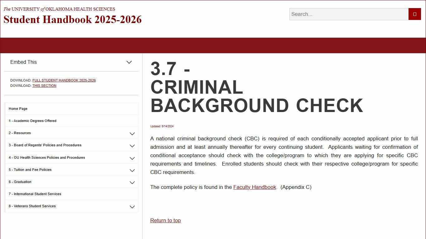 Student Handbook 2025-2026 - Criminal Background Check